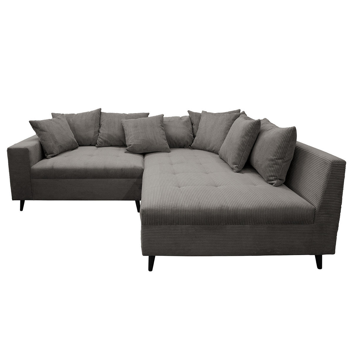 ECKSOFA mit Ottomane und Hocker - Schwarz/Grau, Birkenholz/Textil (247/174cm) - home24