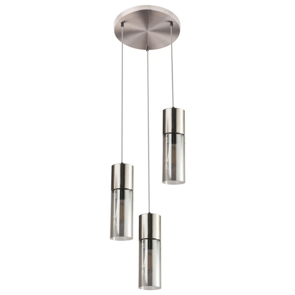 HÄNGELEUCHTE Metall Rauchglas Silber 3-flammig - Silberfarben, Glas (30/30/150cm) - Globo Lighting