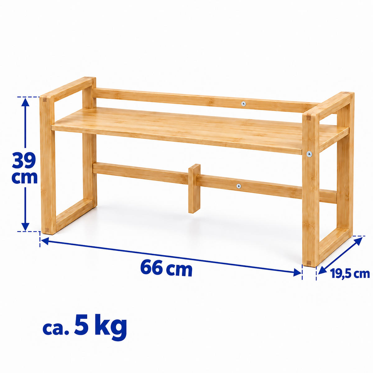 TISCHREGAL Natur Bambus verstellbare Buchstütze 39x66x19,5 cm - Hellbraun, Holz/Textil (19.5/66/39cm) - Relaxdays