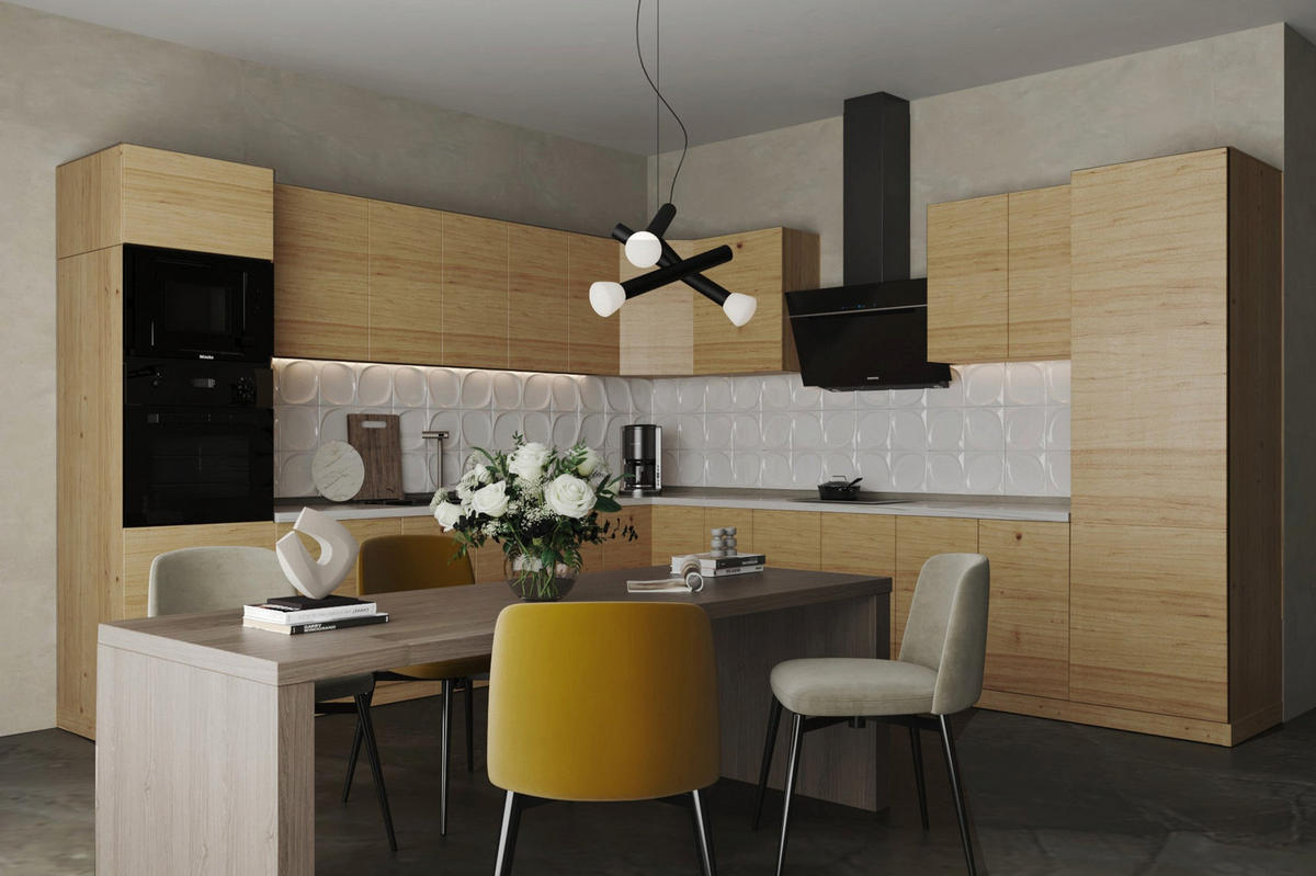 WINKELKÜCHE – Küchenzeile 330 x 340 cm VELORA – KU-S41 – Eiche Artisan - Eiche Artisan, Holzwerkstoff (330/212/340cm) - hi-markt