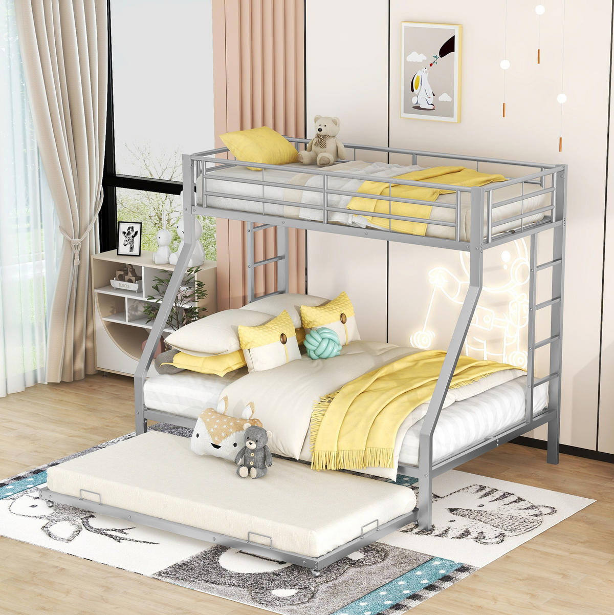 ETAGENBETT 90/140/200 cm aus Metall mit Ausziehbett, Silber - Silberfarben, Metall (90/200cm) - OKMYHOME