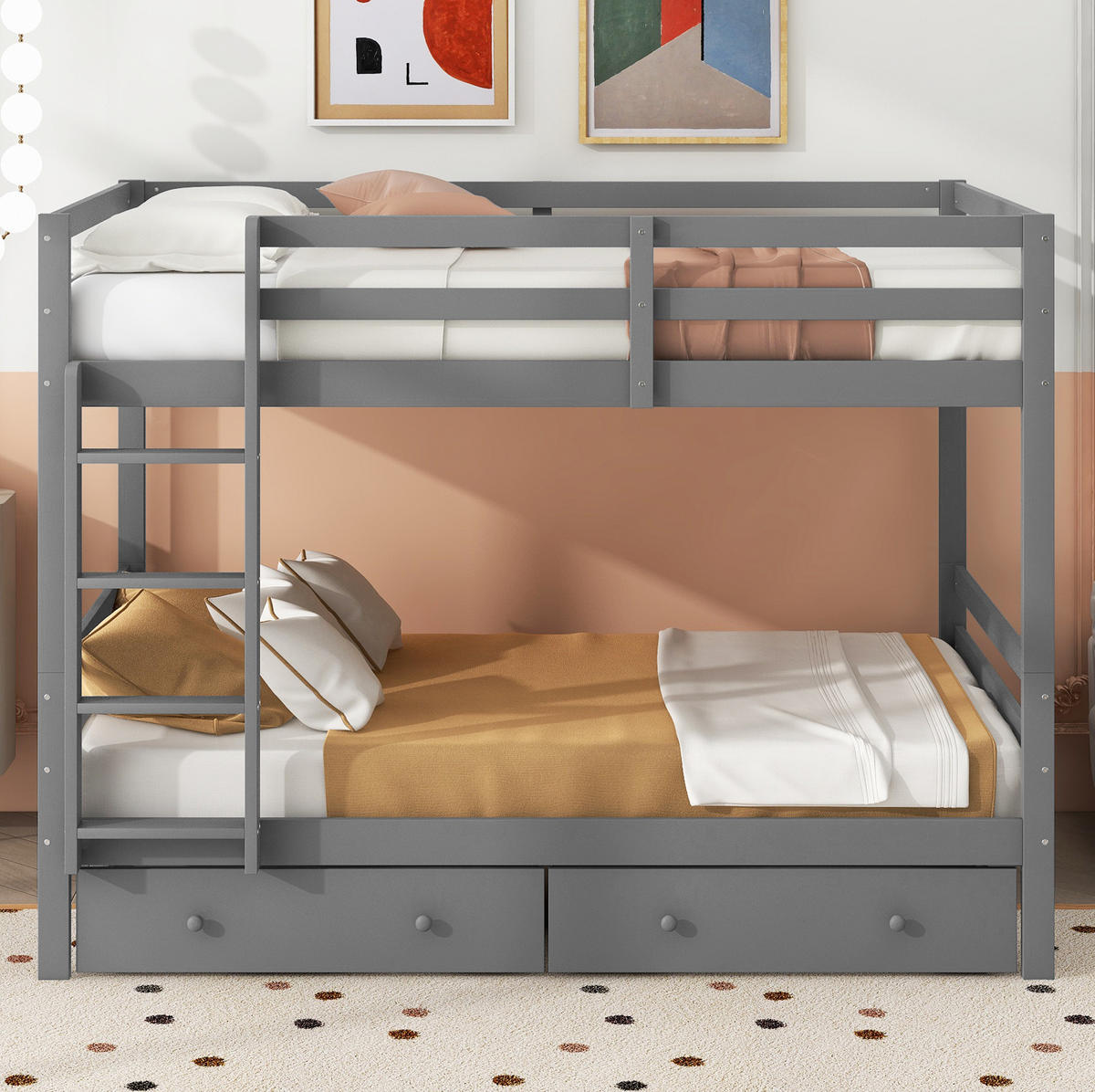 ETAGENBETT 140/200 cm Grau mit Schubladen, Stauraum und hohen Geländern - Grau, Holz (140/200cm) - Flora Grace