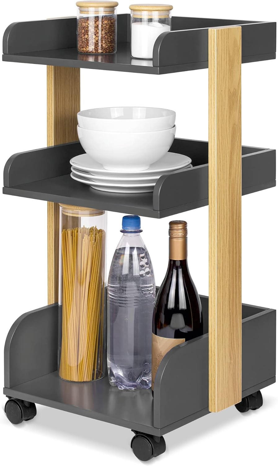 ROLLWAGEN Bosse Anthrazit-Eiche - Anthrazit/Multicolor, Holz/Holzwerkstoff (32/69/35cm) - BoMoe