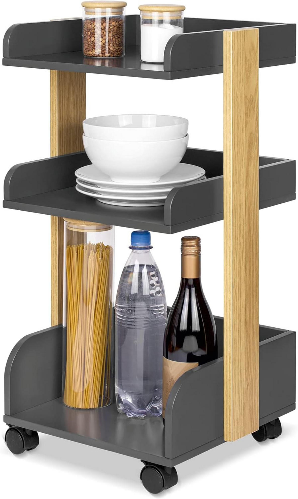 ROLLWAGEN Bosse Anthrazit-Eiche - Anthrazit/Multicolor, Holz/Holzwerkstoff (32/69/35cm) - BoMoe