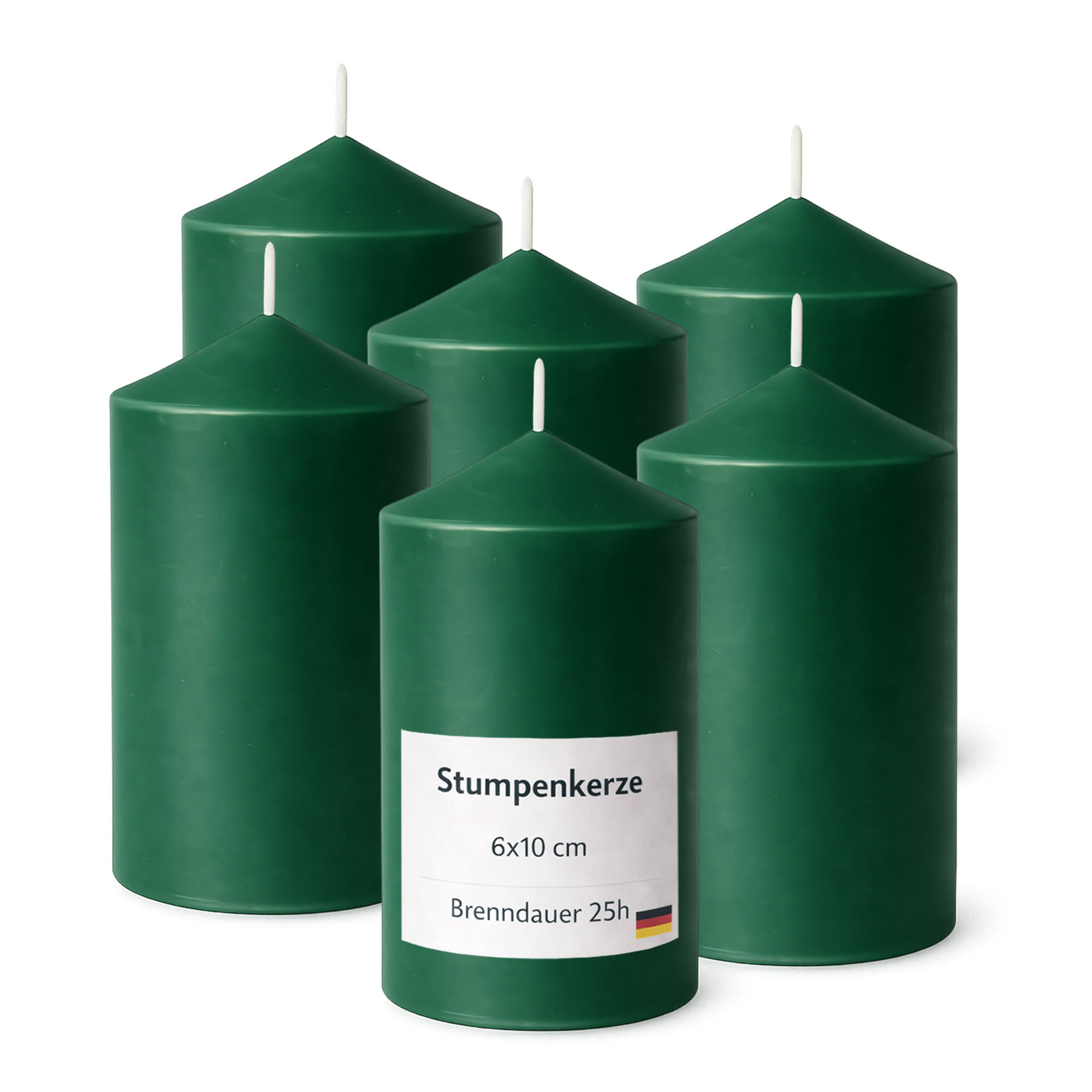 STUMPENKERZEN (6er Pack) Ø6cm x 10cm - Dunkelgrün - Dunkelgrün, Naturmaterialien (10cm) - HS Candle