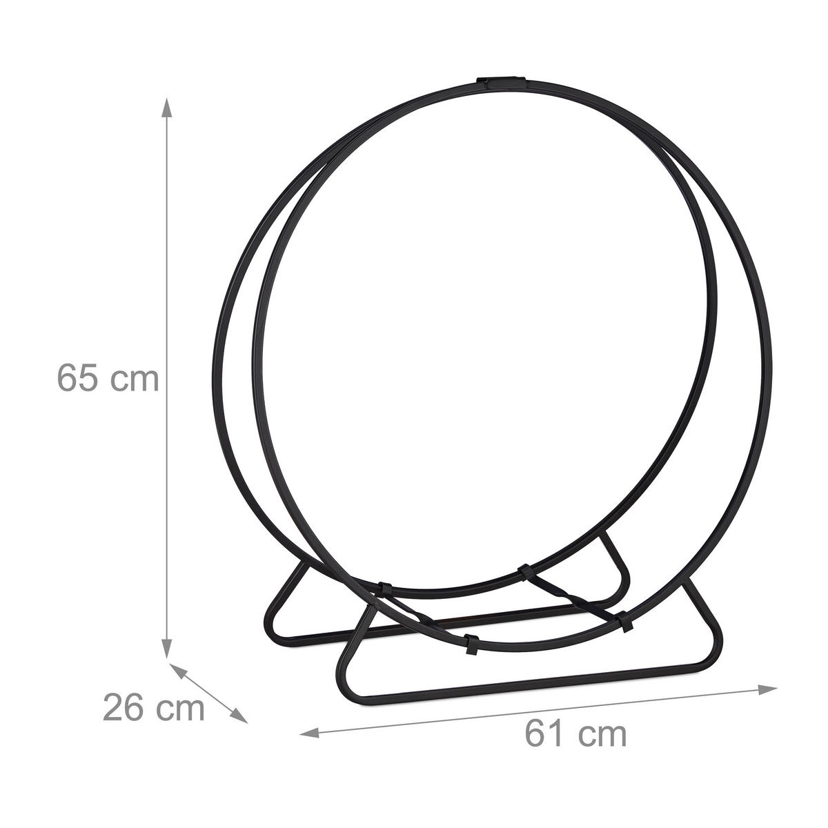 SUPORT Negru pentru lemne rotund oțel - negru, metal (61/65/26cm) - Relaxdays