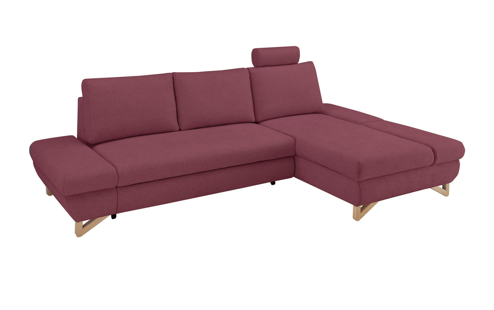 ECKSOFA bordeaux Velours, Sofa mit Bettfunktion und Stauraum 284 cm - Bordeaux, Holz/Textil (284/166cm) - Furn.Design