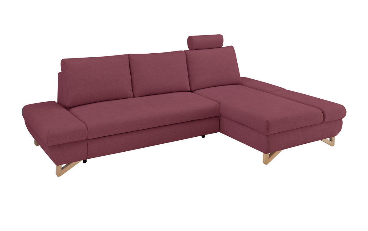 ECKSOFA bordeaux Velours, Sofa mit Bettfunktion und Stauraum 284 cm - Bordeaux, Holz/Textil (284/166cm) - Furn.Design