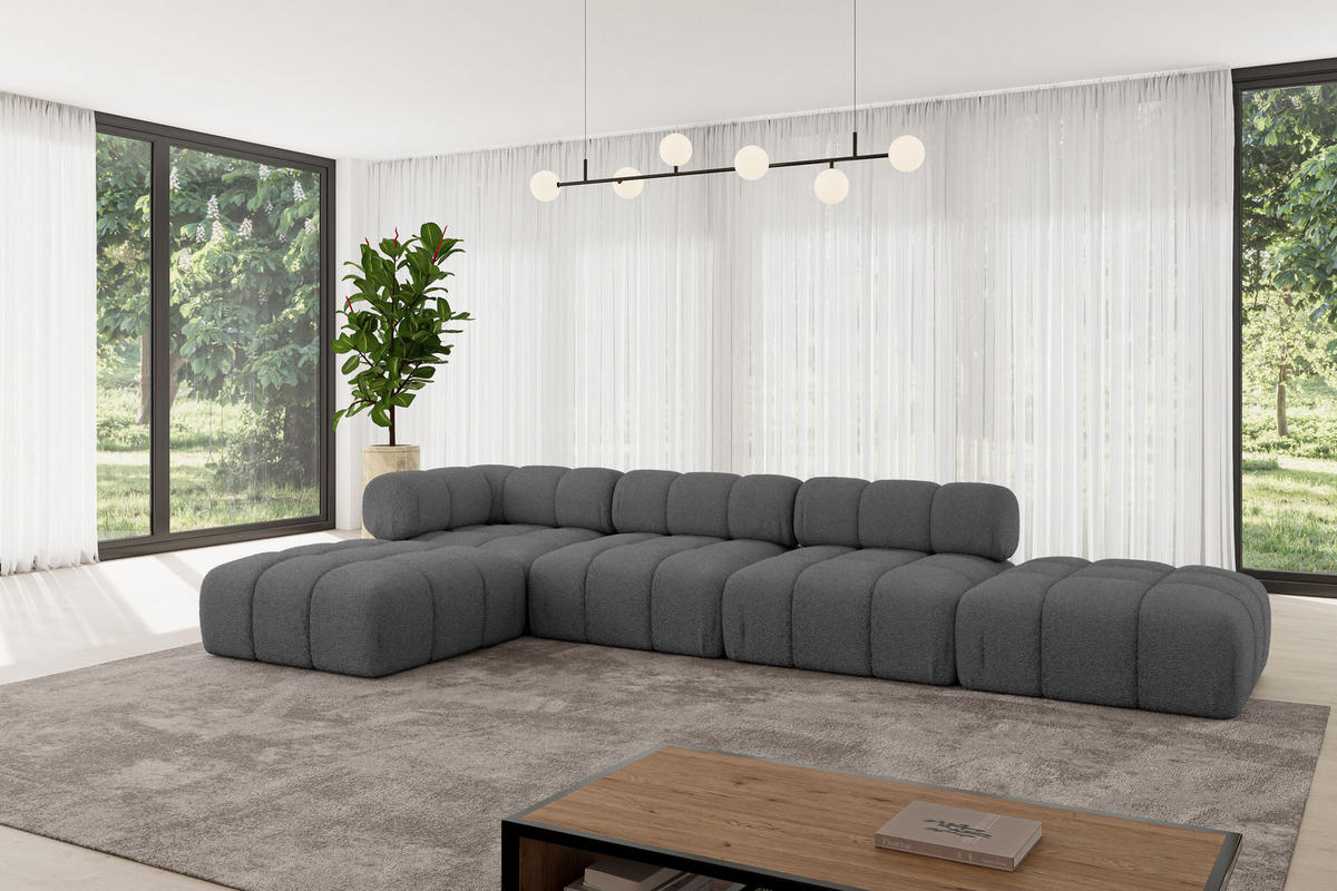 ECKSOFA modulares Sofa Kerru-L2 - 380x190x70 cm Grau Bouclé - Grau, Holzwerkstoff/Textil (380/190cm) - ALTDECOR