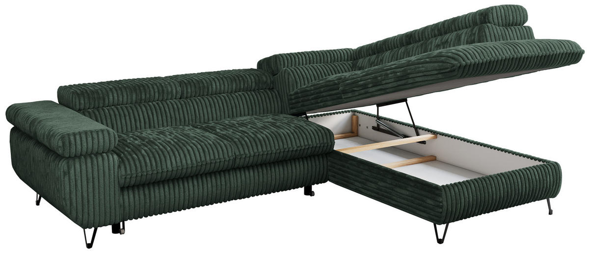 ECKSOFA PETER L Grün Cord - Rechts Seite - Schwarz/Grün, Textil/Metall (273/208cm) - MKS