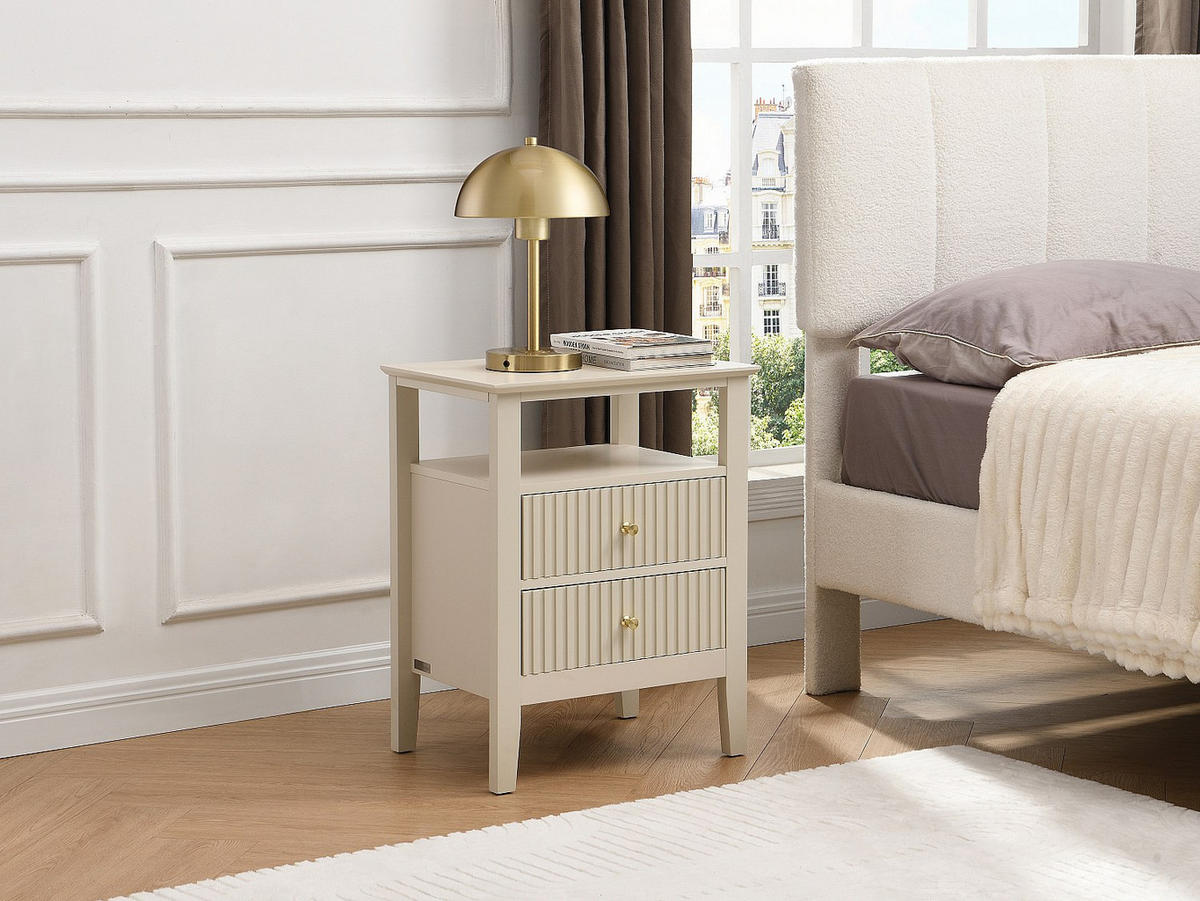 NACHTTISCH 2 Schubladen & 1 Ablage – MDF – Beige – NIRIVA - Beige, Holz (35/62/48cm) - Vente-Unique