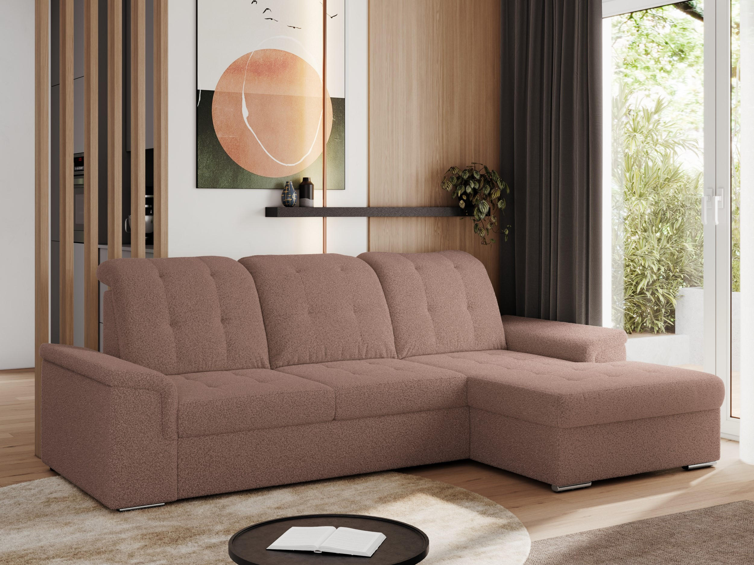 ECKSOFA MADRITO L - Rosa Boucle - Rechts - Silberfarben/Rosa, Textil/Metall (256/160cm)