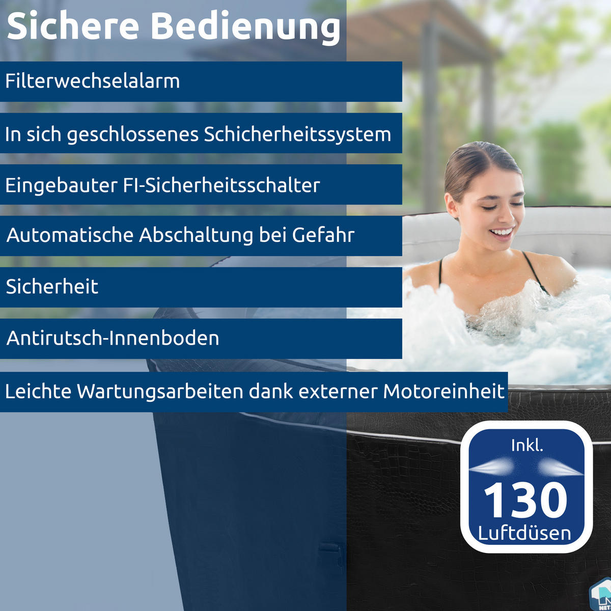 WHIRPOOL Boa Spa Schwarz 5 Personen - Schwarz, Leder (195/20/195cm) - Netspa