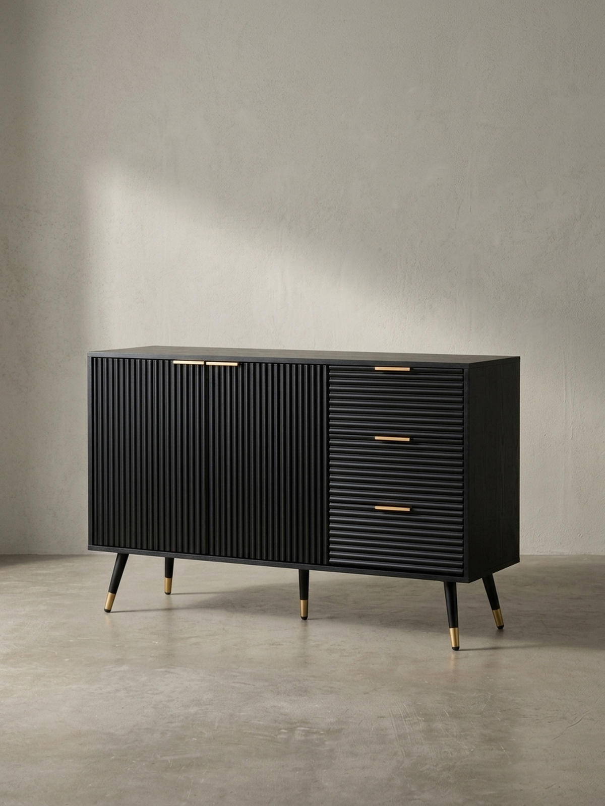 SIDEBOARD – Schwarz/Eiche-Dekor, 120x80x40 cm, mit Türen und Schubladen, Metallbeine - Goldfarben/Schwarz, Holzwerkstoff/Metall (120/80/40cm) - KADIMA DESIGN