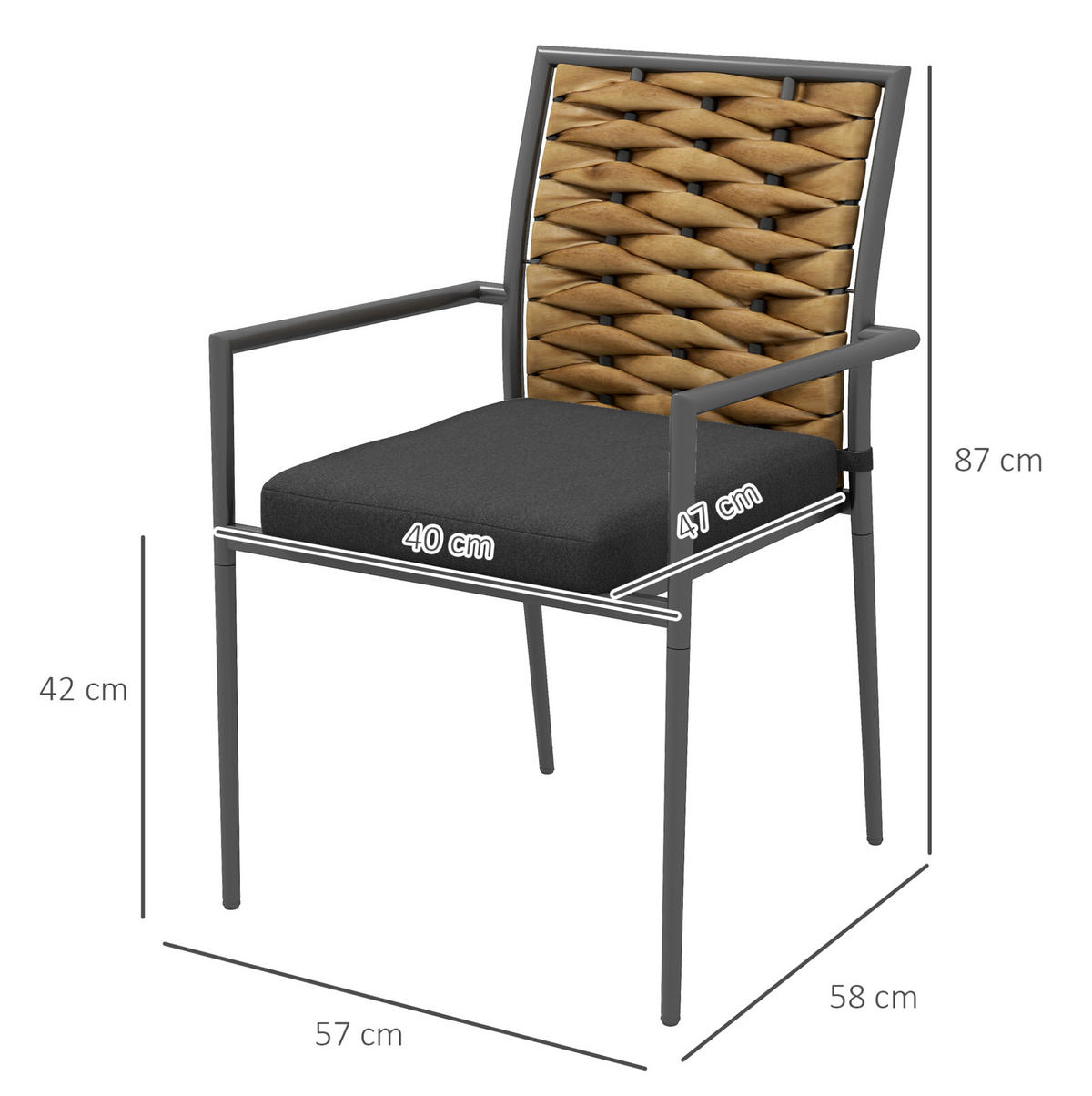 GARTENSTÜHLE aus Stahl 57x58x87 cm Schwarz stapelbar mit Kissen und PE-Rattan-Geflecht - Schwarz, Metall (58/87/57cm) - Modfu