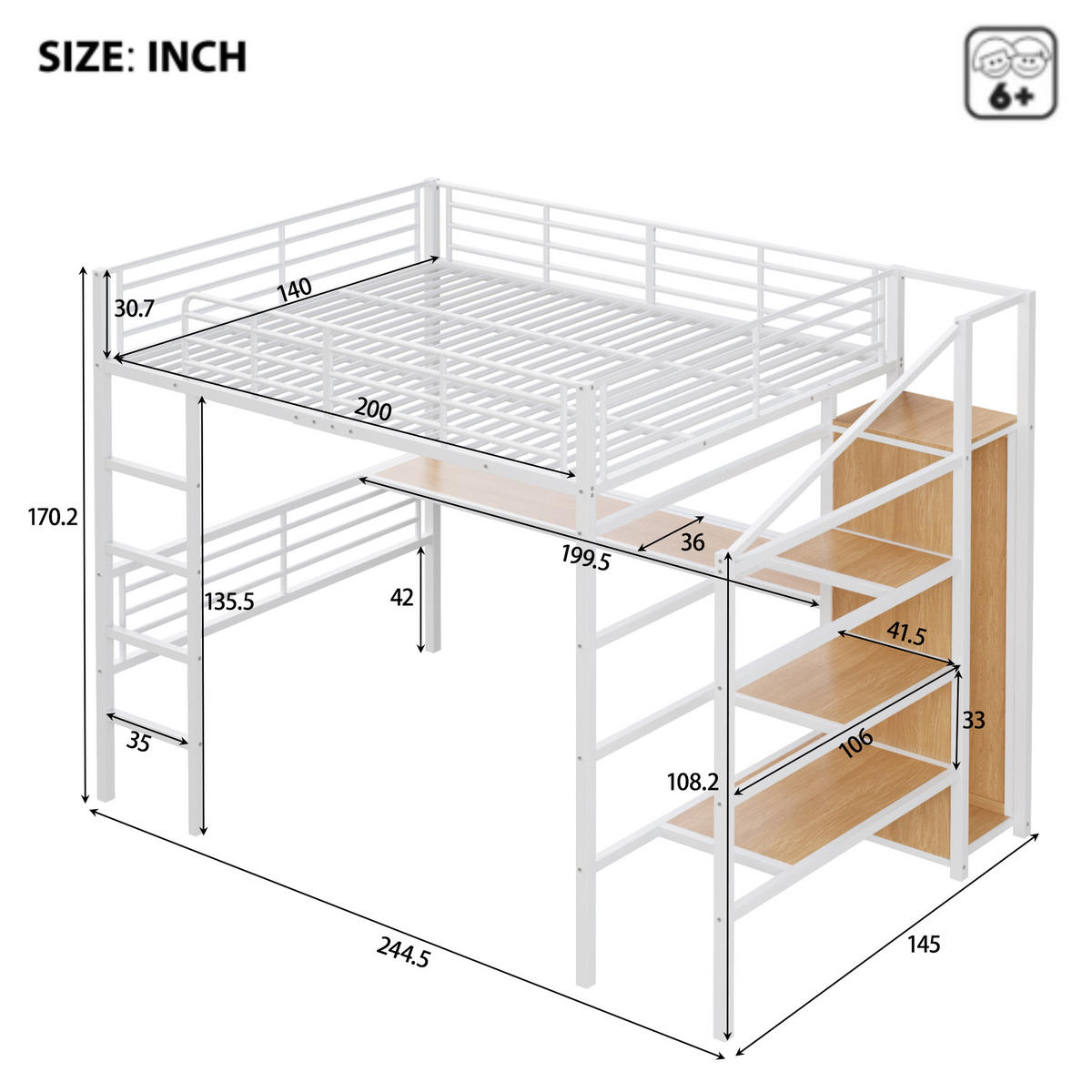 HOCHBETT 140x200 cm Tisch Schrank weiß - Weiß, Metall (140/200cm) - LEBENLANG