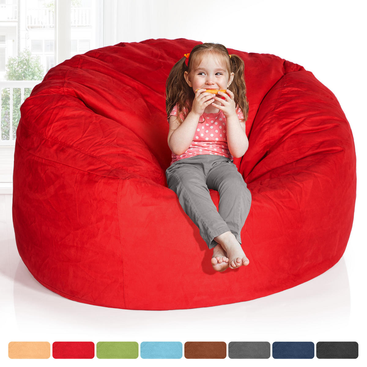 RIESEN-SITZSACK XXL JUMBO Velours 4ft - Rot, Textil (120/70/120cm) - Green Bean
