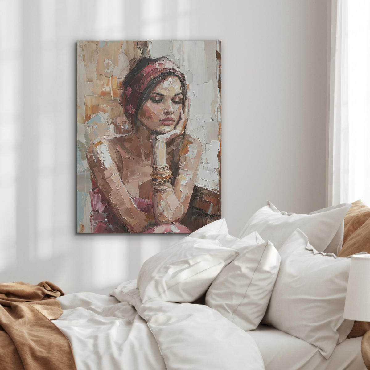 AKUSTIKPANEEL Frau - Porträt - Modern 60x80 cm - Altrosa, Textil (60/0.9/80cm) - MuchoWow