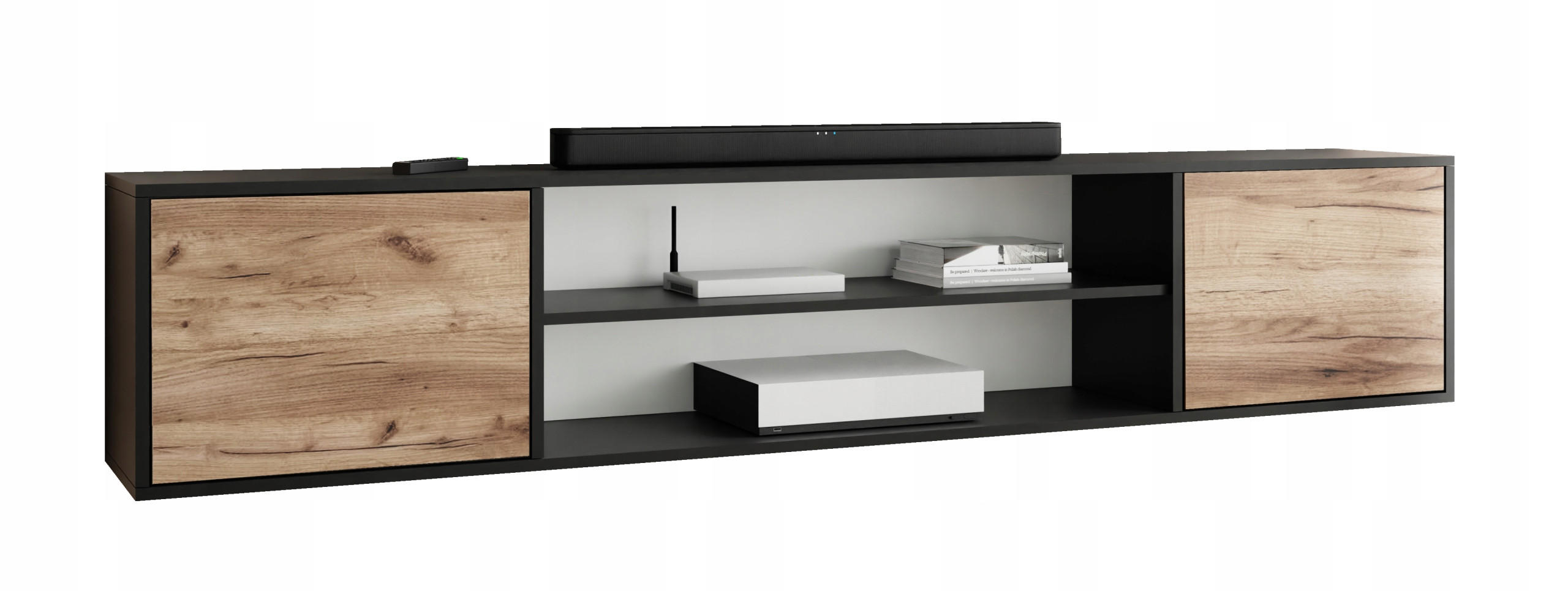 TV-LOWBOARD EDI 4 Schwarz / Craft Gold Eiche – 2-türig - Honigeiche/Schwarz, Holzwerkstoff (206.4/42/38.9cm)