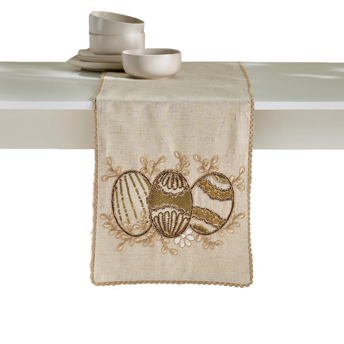 TISCHLÄUFER Oaken - Beige, Textil (180/35/1cm) - home&you