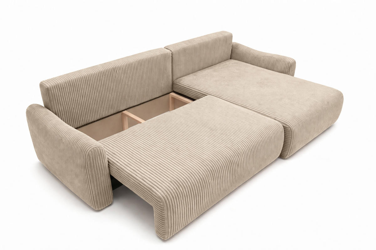 ECKSOFA Mit Schlaffunktion, Cordstoff Poso, Dunkelbeige, Rechts, JAPANDI - Beige, Holz (262/145cm) - Kaiser Möbel
