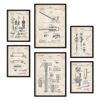 POSTER Set Mit 6 Plakaten Mit Bauwerkzeuge 2 Patenten Im Vintage Stil A3 & A4 Schwarzer Rahmen - Schwarz, Papier (29/3cm) - Nacnic