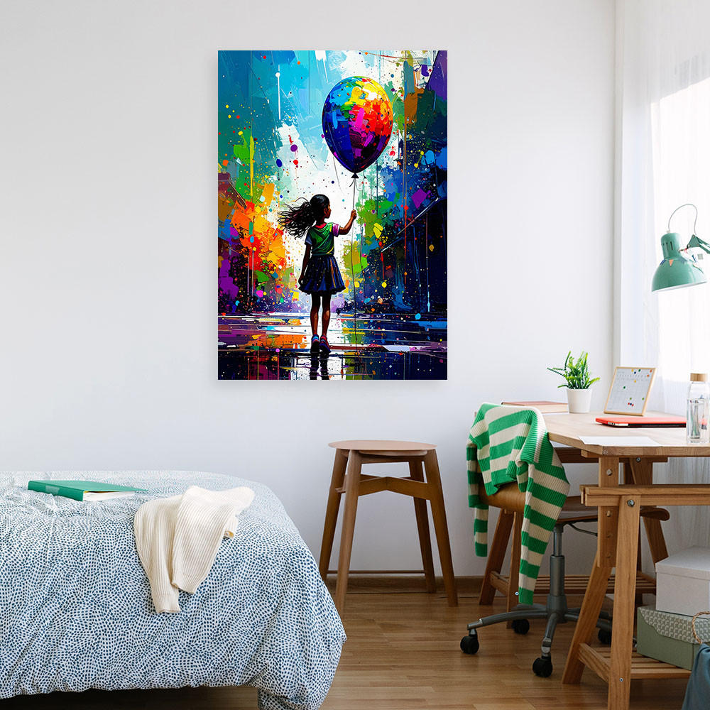 LEINWANDBILD Mädchen mit Ballon Graffiti Street Art 80x120cm - Multicolor, Textil (80/120cm) - Feeby