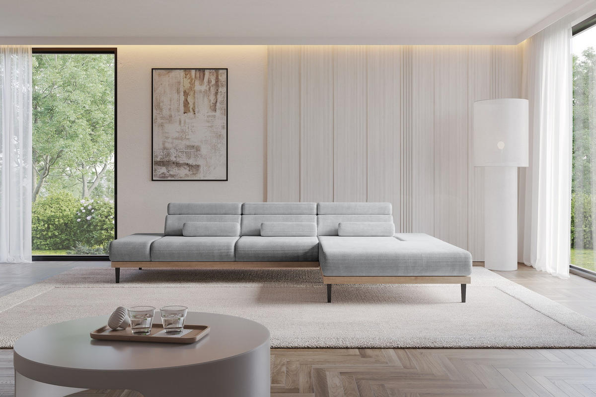 ELEKTRISCHES ECKSOFA Rechts MONA 316x205x85 Grau Cord - Schieferfarben/Grau, Holzwerkstoff/Textil (316/205cm) - ALTDECOR