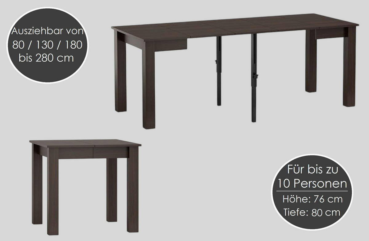 ESSTISCH Rechteckig ausziehbar Walnuss Wenge 80/80/76 cm - Walnussfarben, Holzwerkstoff (80/80/76cm) - designimpex