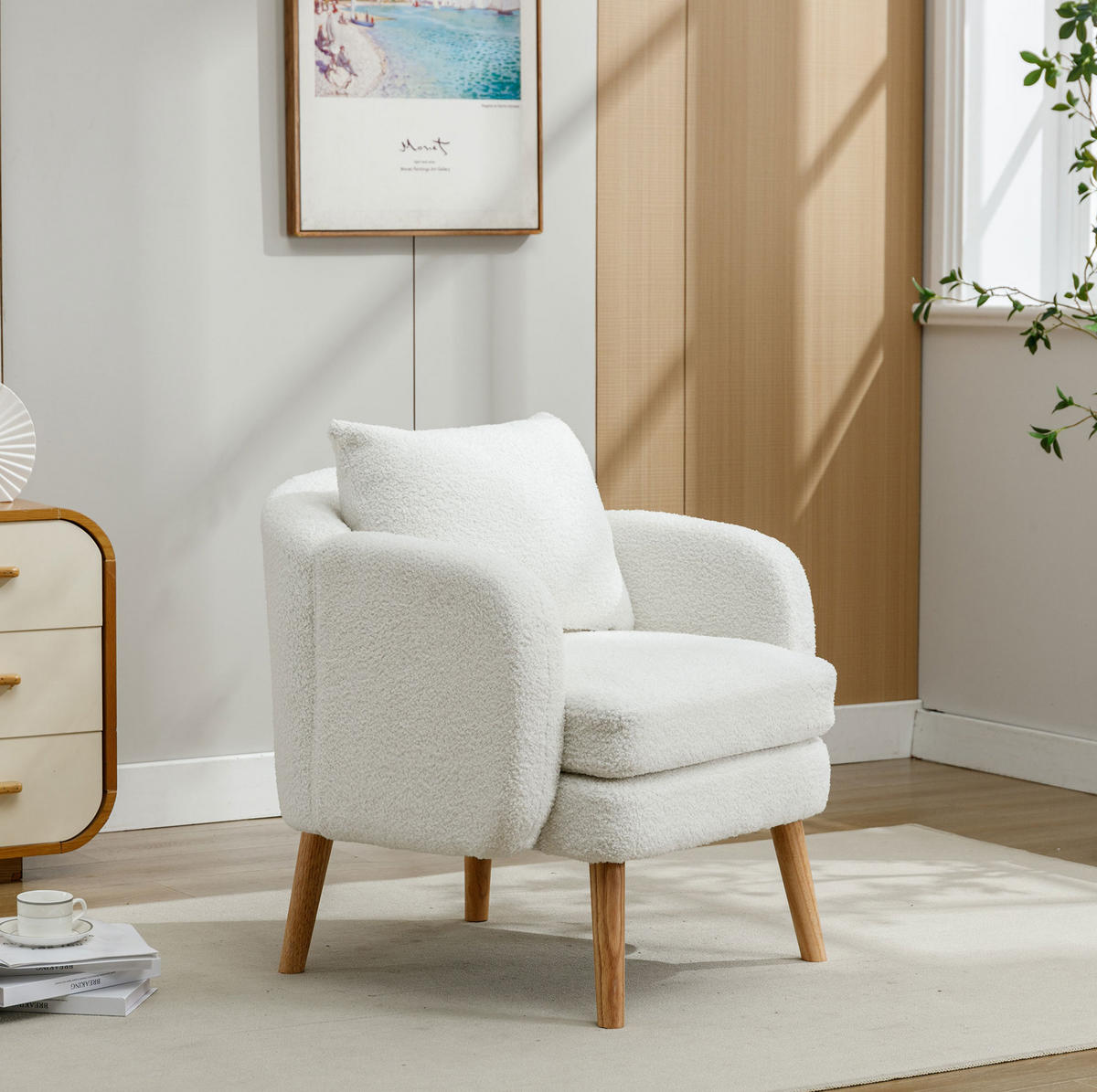 POLSTERSESSEL 71/72/71 cm aus Teddy-Samt in Weiß mit Kissen, bis 150 kg belastbar - Weiß, Textil (72/71/71cm) - BEAOK