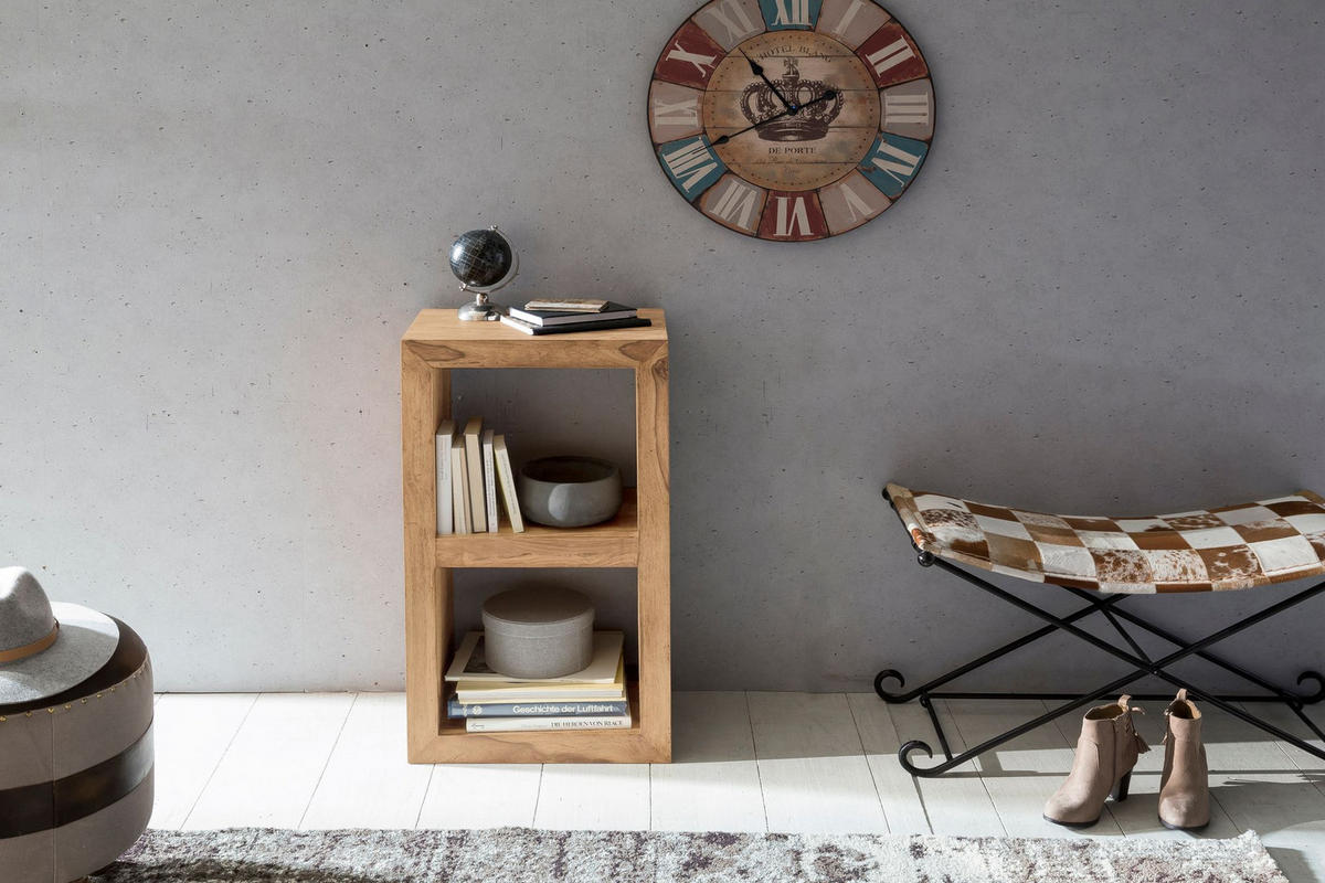 REGAL Massivholz Akazie Rustikal Handgefertigt, Beige 50x35x88 cm - Beige, Holz (50/88/35cm) - KADIMA DESIGN
