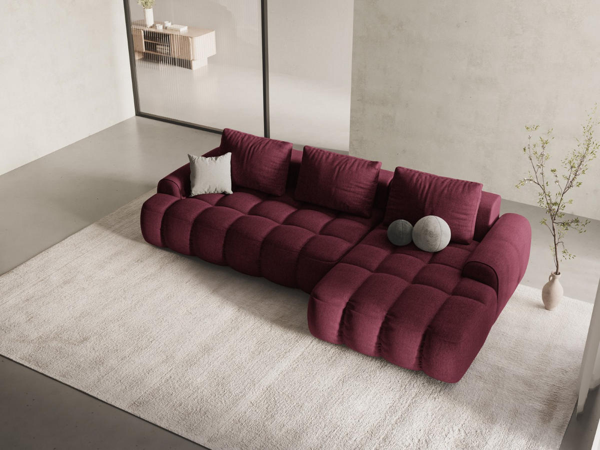AUSKLAPPBARES-ECKSOFA rechts mit Container Linz aus strukturiertem Stoff burgundfarben 3 Sitzplätze - Bordeaux, Textil (142/275cm) - Cosmopolitan Design