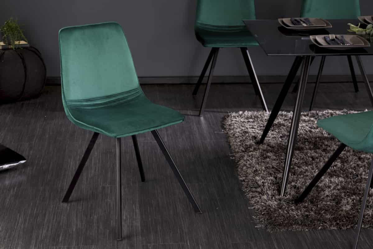 STUHL AMSTERDAM CHAIR Samt Smaragdgrün 85 cm - Schwarz/Grün, Textil/Metall (47/83/59cm) - riess-ambiente