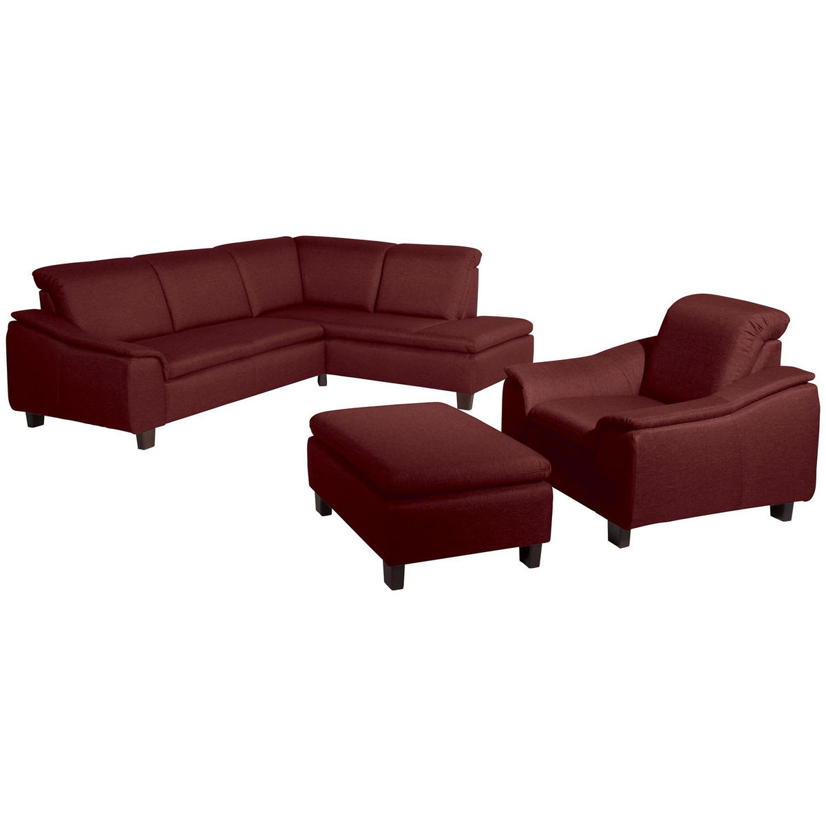 ECKSOFA mit Ottomane rechts Kaylil Flachgewebe rot - Rot, Kunststoff (187/247cm) - 58aufmkessel
