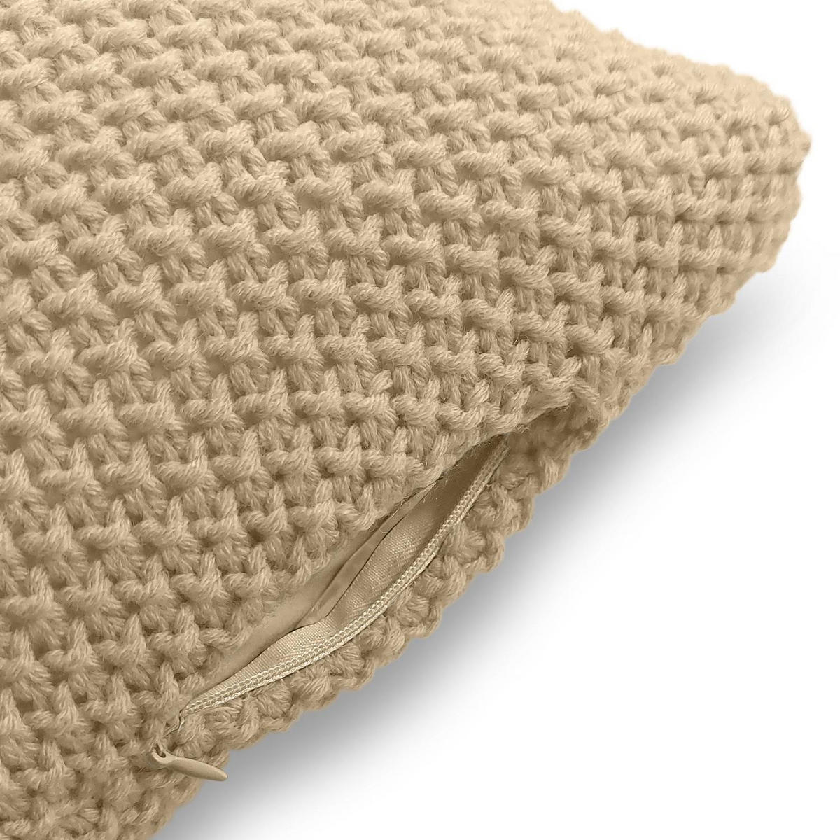 KISSENHÜLLE Strick beige 45/45 cm mit Reißverschluss inkl. 100% Federkissen - Beige, Textil (45/45cm) - wometo