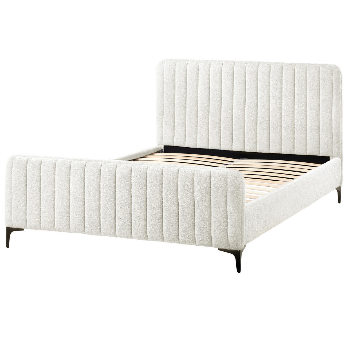 BETT mit Lattenrost 140/200 cm Cremeweiß Lunan - Schwarz/Weiß, Textil (140/200cm) - Beliani