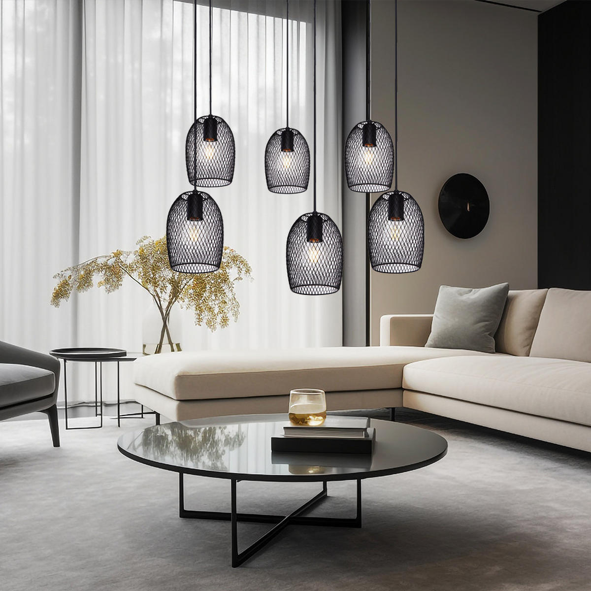 HÄNGELEUCHTE Metall Gitter Schwarz - Schwarz, Metall (75/75/150cm) - Globo Lighting