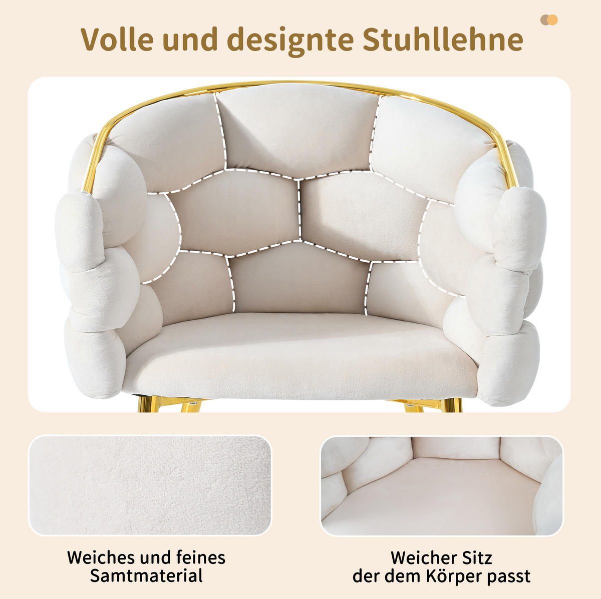 ESSZIMMERSTUHL 2er-Set 44 x 41 x 74 cm Samt Beige - Beige, Metall (41/74/44cm) - Meubliv