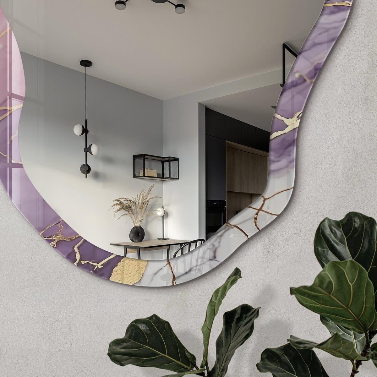 SPIEGEL 90x45 cm asymmetrisch mit Druck - Marmor-Eleganz - Transparent, Glas (45/90/0.4cm) - TULUP