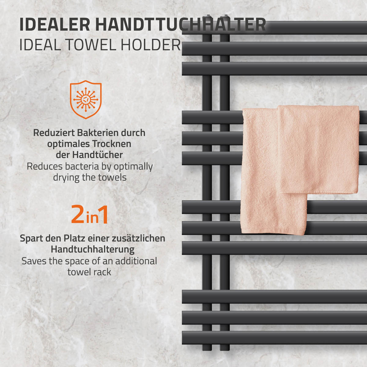 BADHEIZKÖRPER elektrisch Iron EM 500x1000 mm Anthrazit mit Heizstab 300W - Anthrazit, Metall (50/100/3cm) - LuxeBath