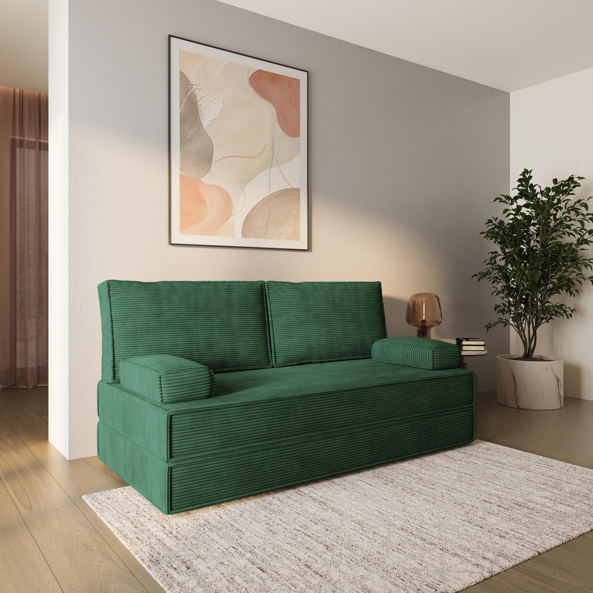 BETTSOFA SILAR aus Schaumstoff Cordstoff Grün Schlaffunktion - Grün, Textil (170/86/80cm) - MASSENO