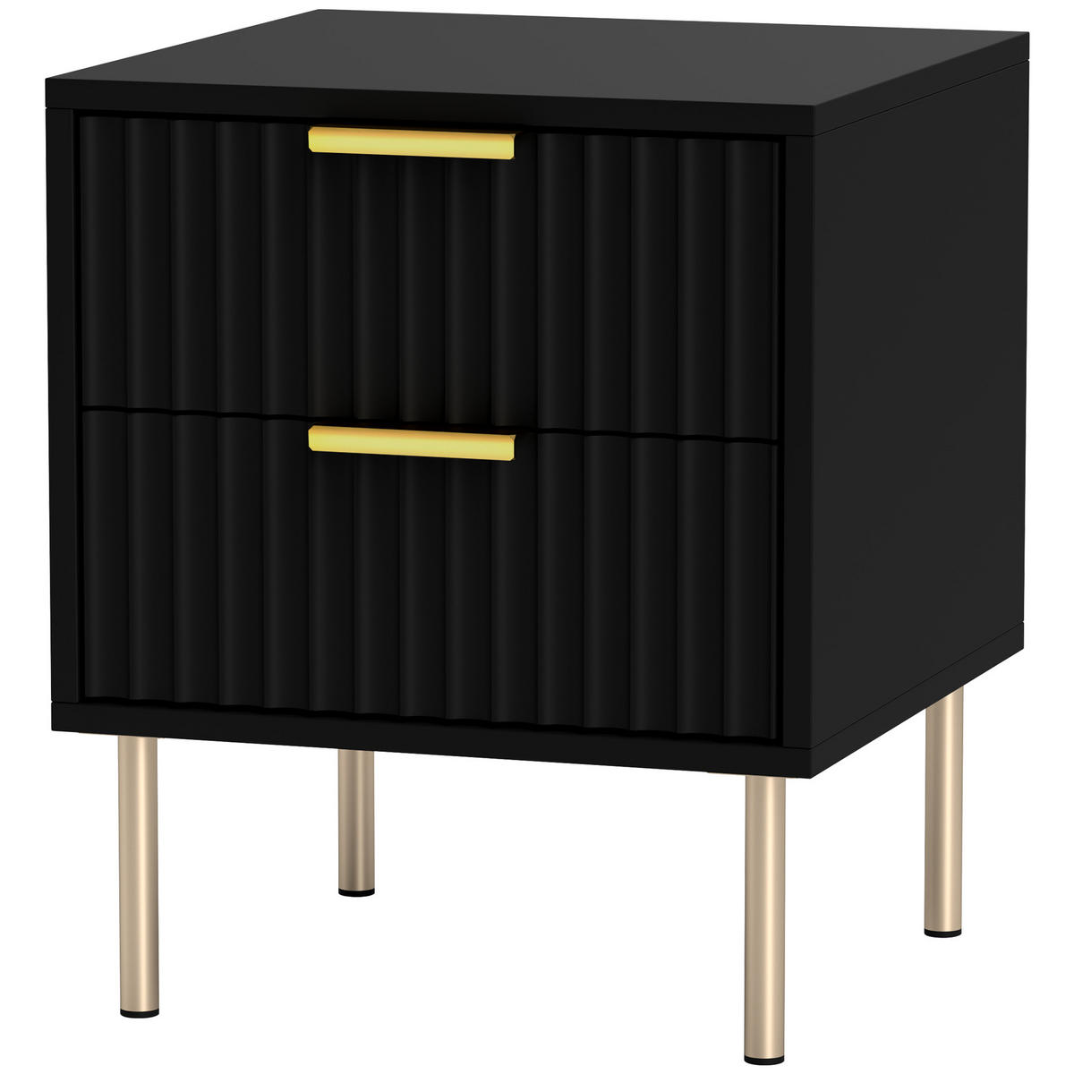 NACHTTISCH Schwarz MDF Stahl 2 Schubladen - Schwarz, Holzwerkstoff (40/48/39cm) - PANGIVO