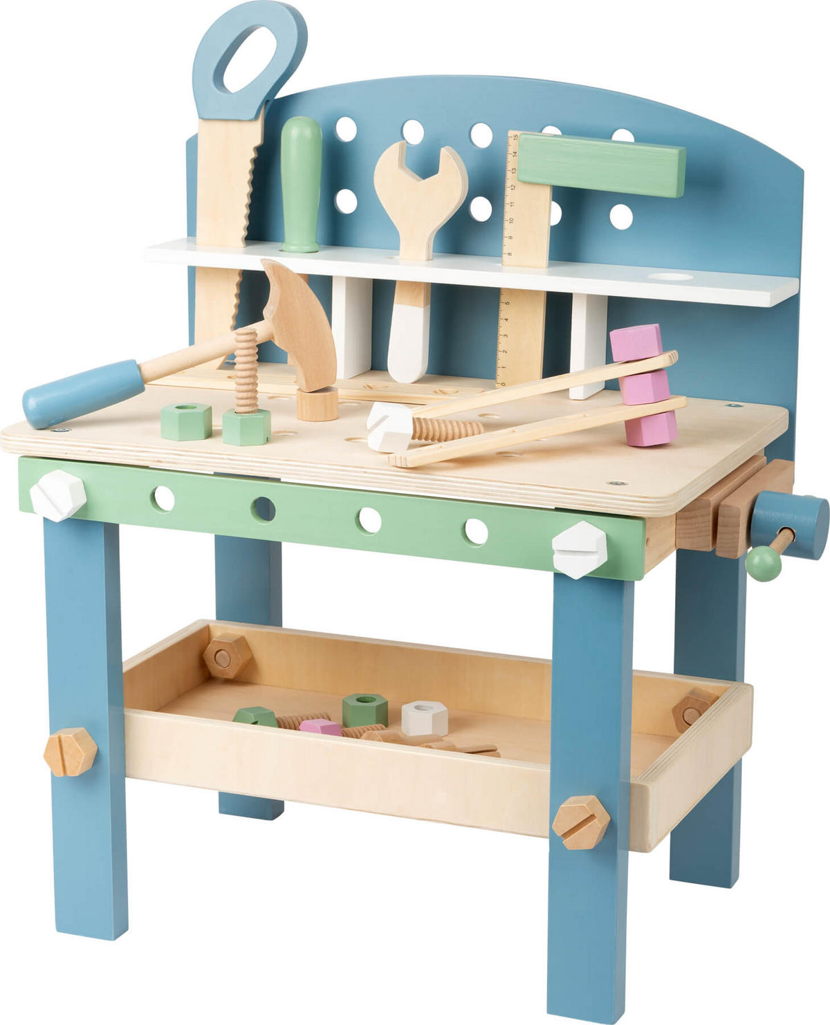 WERKBANK KOMPAKT "NORDIC" - Blau, Holz (26/52/45cm) - small foot