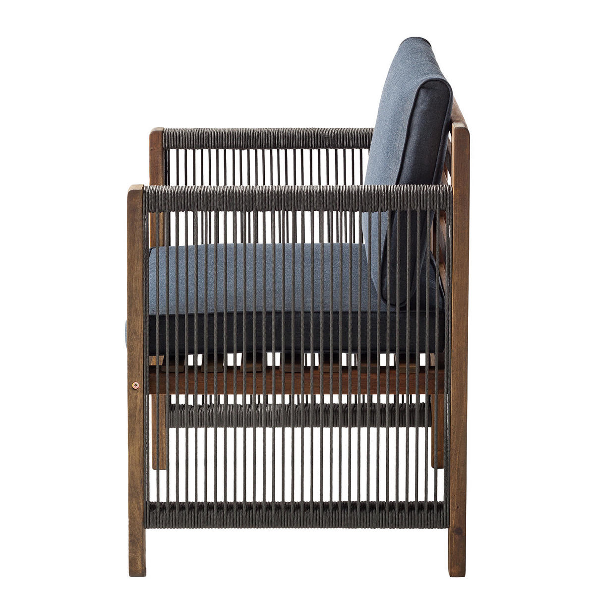 DININGSTUHL MIT ARMLEHNEN - Akazie massiv / Polyester - Braun / Grau - 2er-Set - Braun/Grau, Holz/Textil (62/86/66cm) - home24