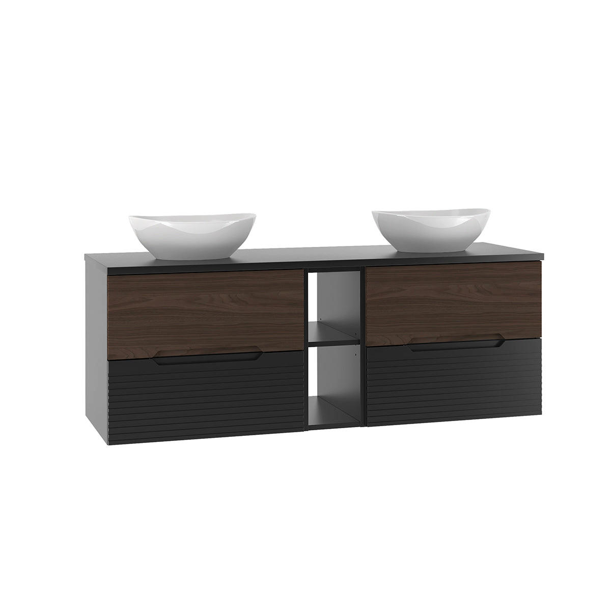 BADMÖBEL 140.6cm Sylla 2er-Set Schwarz und Holz - Schwarz, Holzwerkstoff (140.6/52.2/45.8cm) - Petits-meubles