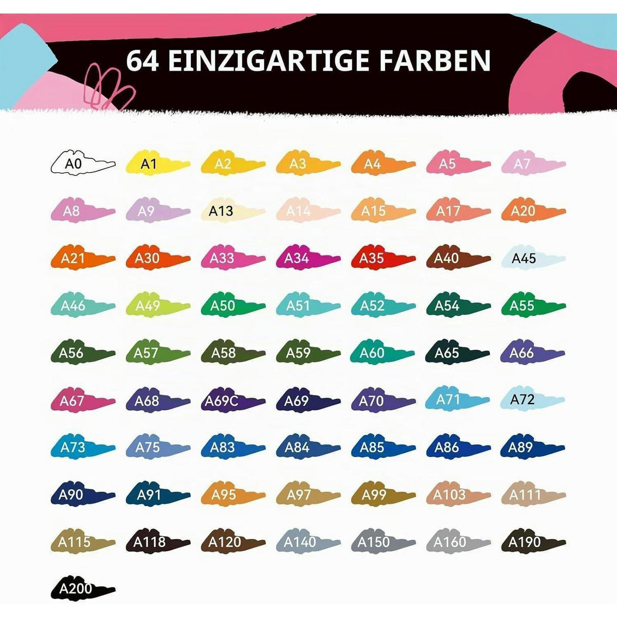ACRYLSTIFTE 64er Set mit Pinsel- und Feinspitze wasserfest - Multicolor, Kunststoff (12/10/15cm)