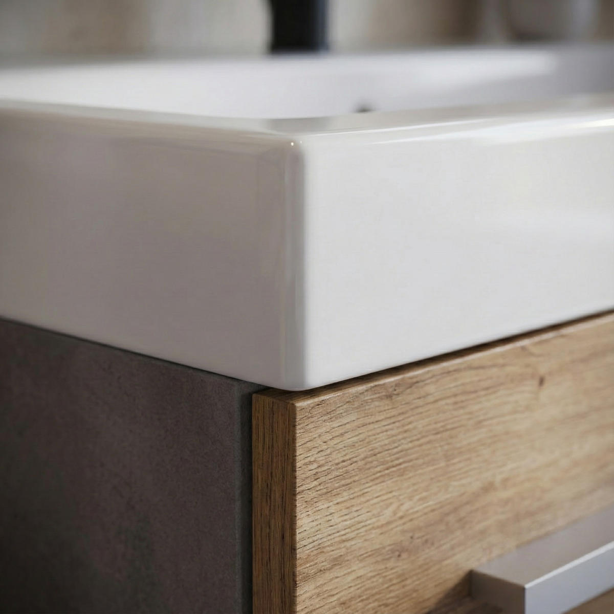 BADMÖBEL-SET Mirano 5 Teile Kastanien Eiche / Grau - 60 x 35 x 51 cm - Eichefarben/Grau, Holz (60/47/35cm) - Badplaats