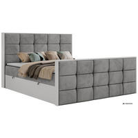 BOXBETT ALVIT DUO 160/200 - Hellgrau Velvet - Topper Visco - H3 - Hellgrau/Schwarz, Kunststoff/Textil (160/200cm) - MKS