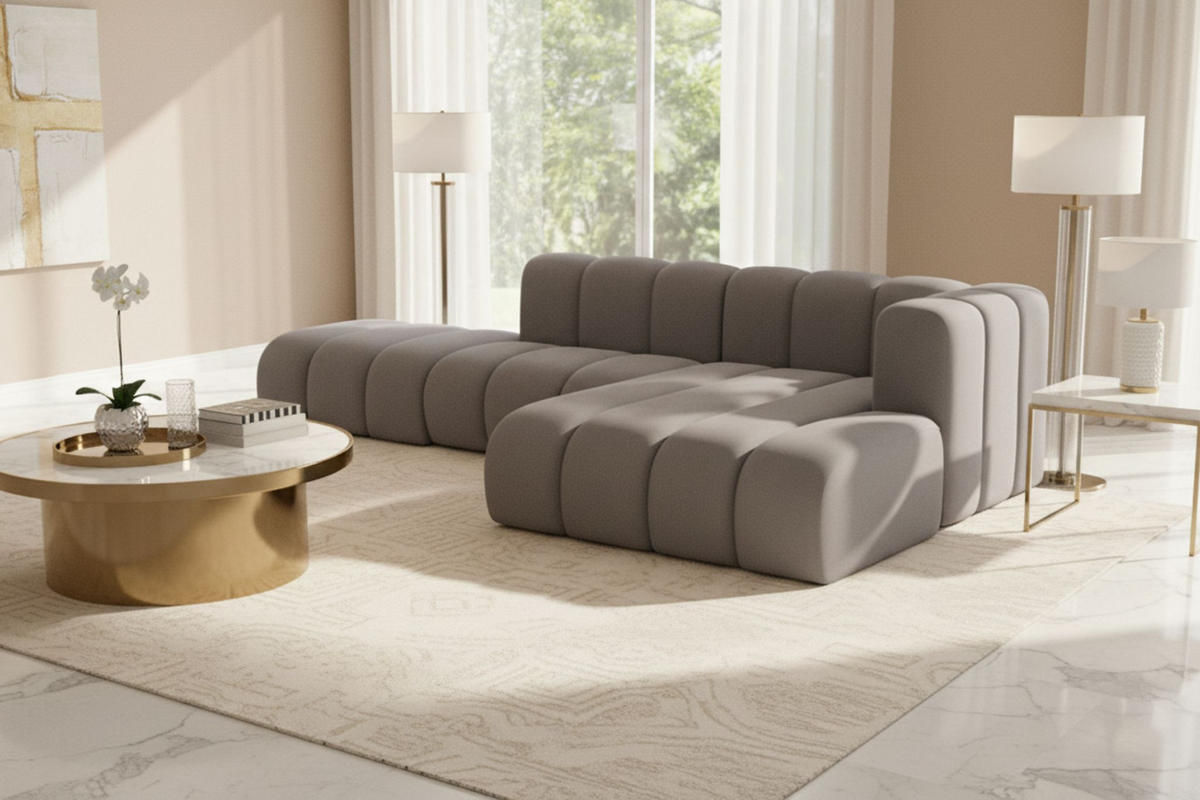 ECKSOFA L-form mit Hocker, Grand Mini, Stoff Salvador, Grau, Rechts - Grau, Holz (295/179cm) - Kaiser Möbel