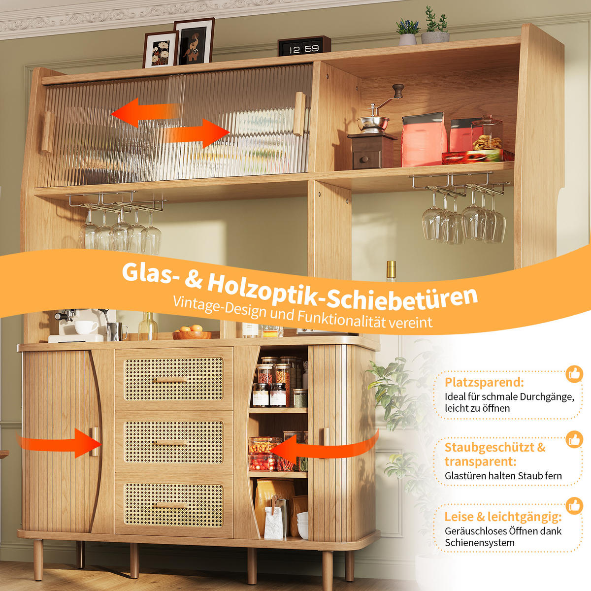 BUFFETSCHRANK Naturholzfarben 140/40.5/174.5 cm - Naturfarben, Holz (140/174.5/40.5cm) - PANGIVO